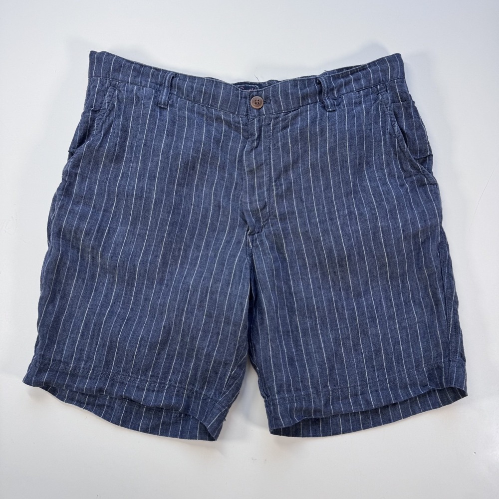 GRAYERS‎ 7.5" 100% Linen Striped Short Mens 34W (actual 33) Blue